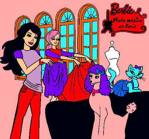 Dibujo Barbie y su amiga mirando ropa pintado por Jade