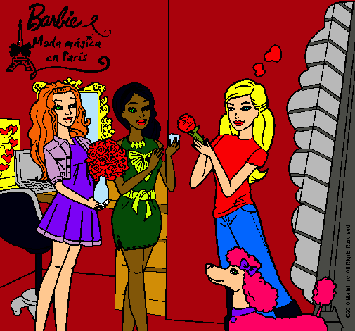 Dibujo Barbie de compras con sus amigas pintado por amalia