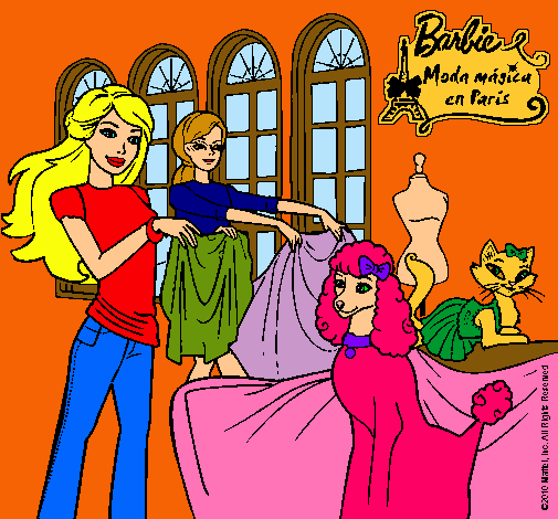 Dibujo Barbie y su amiga mirando ropa pintado por amalia