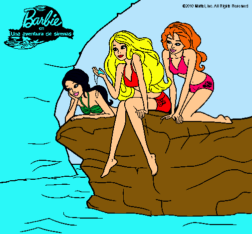 Dibujo Barbie y sus amigas sentadas pintado por amalia