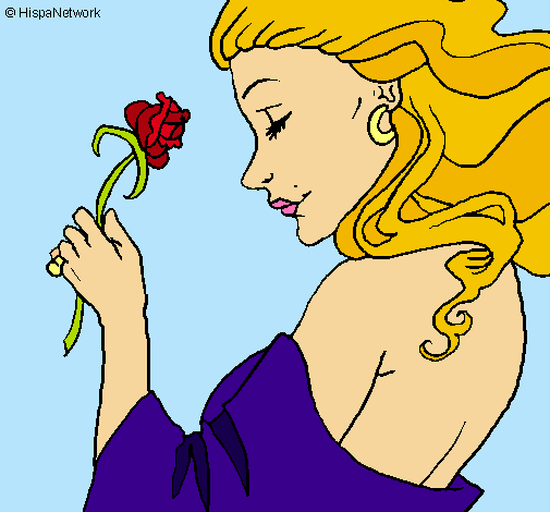 Dibujo Princesa con una rosa pintado por Belinda