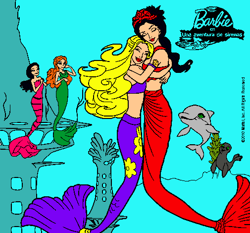 Dibujo Barbie sirena y la reina sirena pintado por amalia