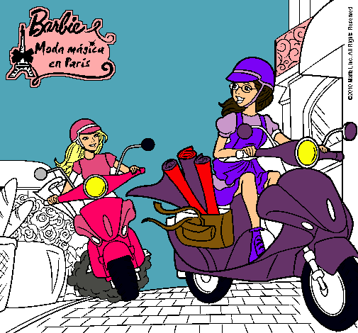 Dibujo Barbie y su amiga en moto pintado por patriloka