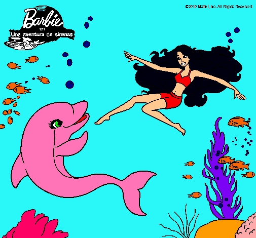 Dibujo Barbie jugando con un delfín pintado por Jade