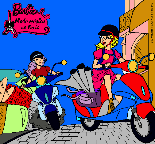 Dibujo Barbie y su amiga en moto pintado por juanjo69