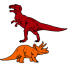 Dibujo Triceratops y tiranosaurios rex pintado por dinosaurios