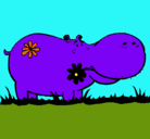 Dibujo Hipopótamo con flores pintado por ipopotamo