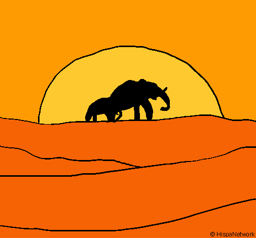 Dibujo Elefante en el amanecer pintado por luxia