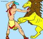 Dibujo Gladiador contra león pintado por romano
