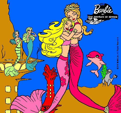 Dibujo Barbie sirena y la reina sirena pintado por lentr