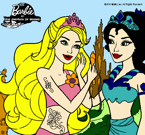 Dibujo Barbie se despiede de la reina sirena pintado por hemoxa