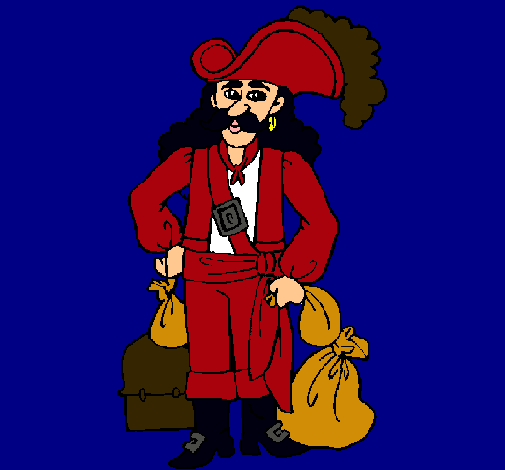 Dibujo Pirata con sacos de oro pintado por jorgito