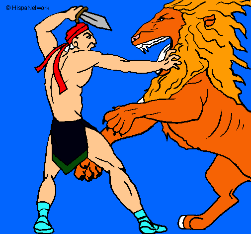 Dibujo Gladiador contra león pintado por dieg