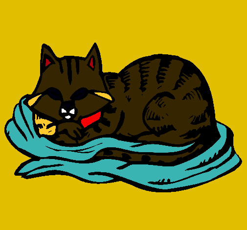 Dibujo Gato en su cama pintado por millareth