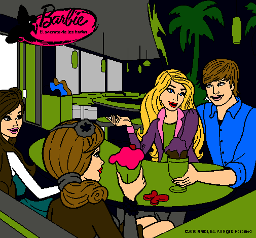 Dibujo Barbie y sus amigos en la heladería pintado por georgynna