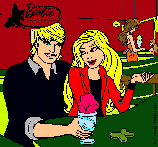 Dibujo Barbie y su amigo en la heladería pintado por amalia