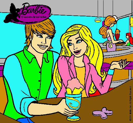 Dibujo Barbie y su amigo en la heladería pintado por aymes