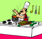 Dibujo Cocinero en la cocina pintado por Chapu
