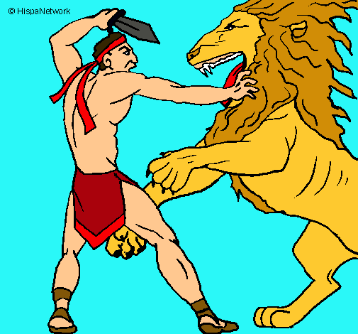 Dibujo Gladiador contra león pintado por NATALITAA