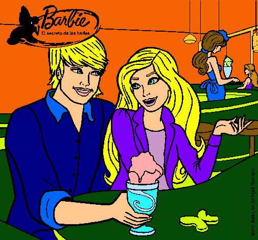 Dibujo Barbie y su amigo en la heladería pintado por amalia