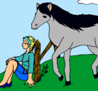 Dibujo Chica y caballo pintado por Priscilika