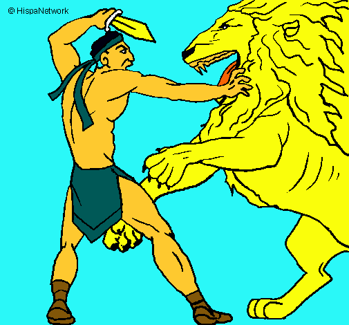 Dibujo Gladiador contra león pintado por samy06