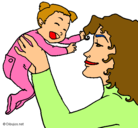 Dibujo Madre con su bebe pintado por corazon1