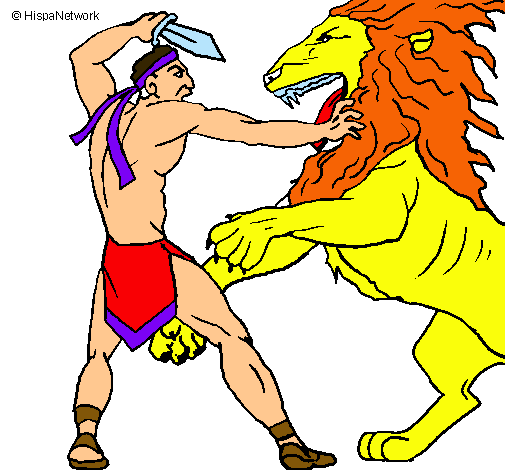 Dibujo Gladiador contra león pintado por sacha21