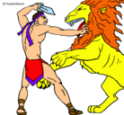 Dibujo Gladiador contra león pintado por sacha21