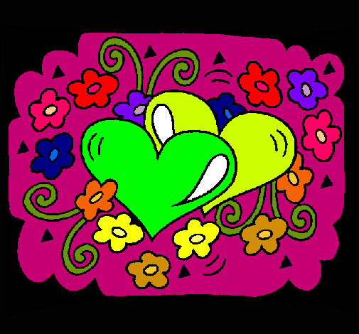 Dibujo Corazones y flores pintado por caritoxxx