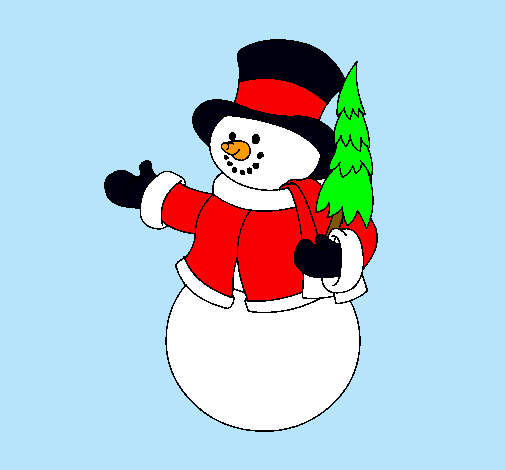 Dibujo muñeco de nieve con árbol pintado por jazmille