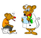 Dibujo Doctor y paciente ratón pintado por medico