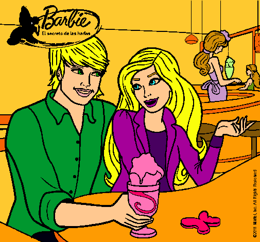 Dibujo Barbie y su amigo en la heladería pintado por amalia