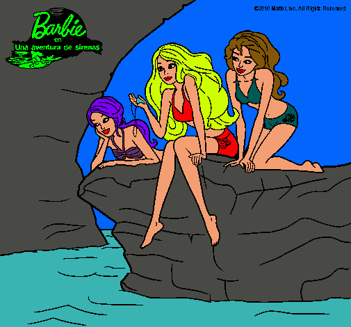 Dibujo Barbie y sus amigas sentadas pintado por yesenia_jacob