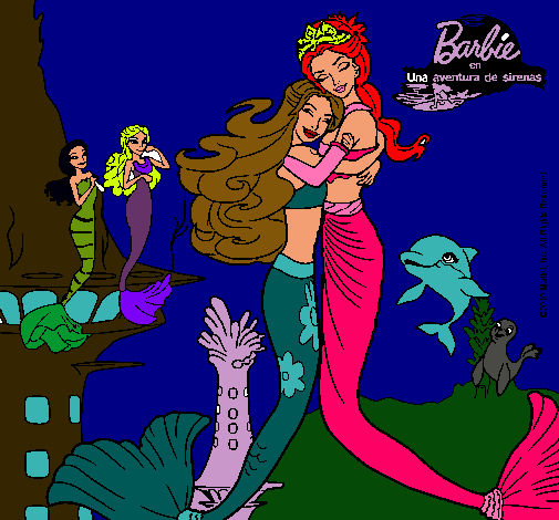 Dibujo Barbie sirena y la reina sirena pintado por yesenia_jacob