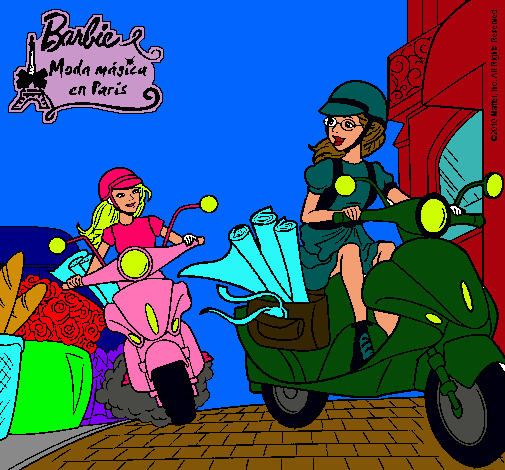 Dibujo Barbie y su amiga en moto pintado por yesenia_jacob