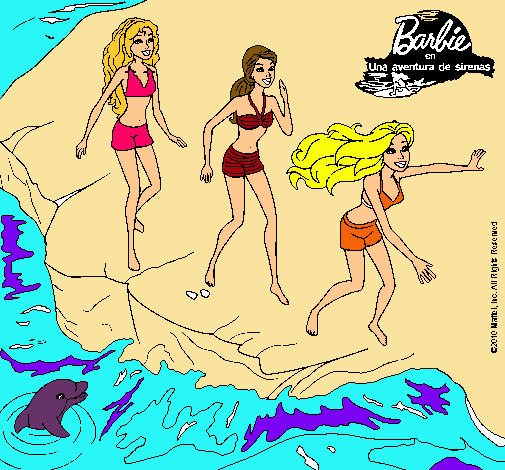 Dibujo Barbie y sus amigas en la playa pintado por ali10