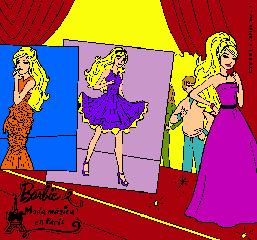 Dibujo Barbie, desfilando por la pasarela pintado por amalia