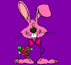 Dibujo Conejo con ramo de flores pintado por caratula