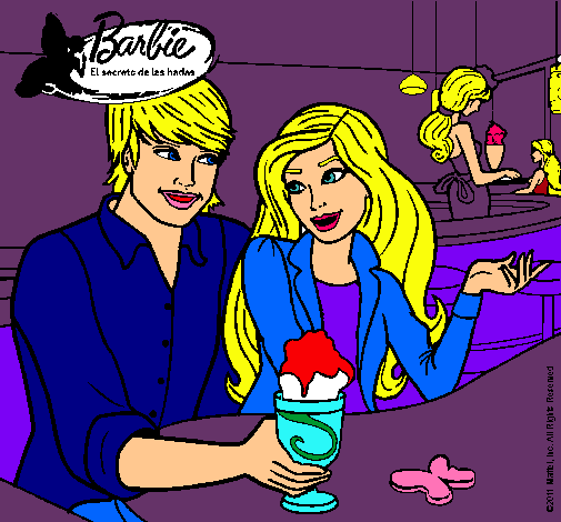 Dibujo Barbie y su amigo en la heladería pintado por andreaandmickey