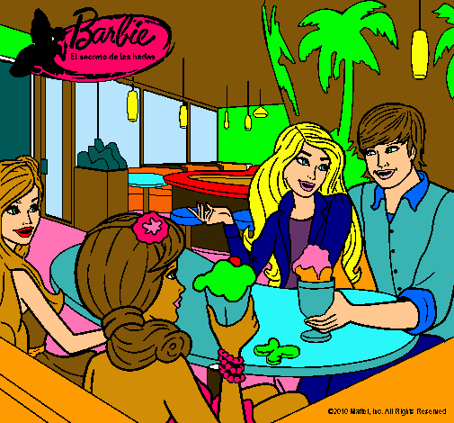 Dibujo Barbie y sus amigos en la heladería pintado por isita1