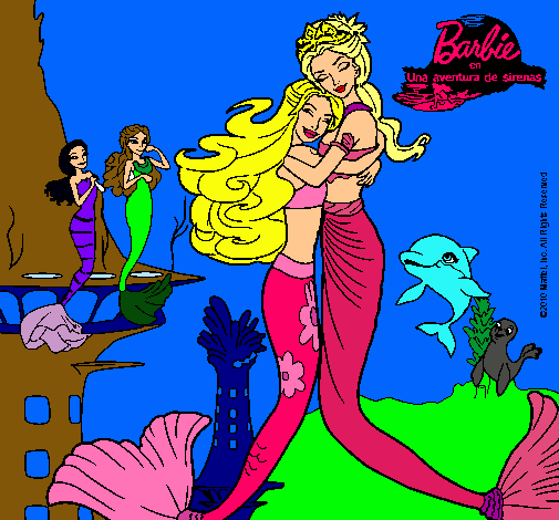 Dibujo Barbie sirena y la reina sirena pintado por guapisima