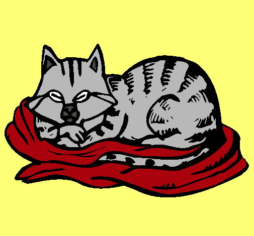 Dibujo Gato en su cama pintado por matorllo