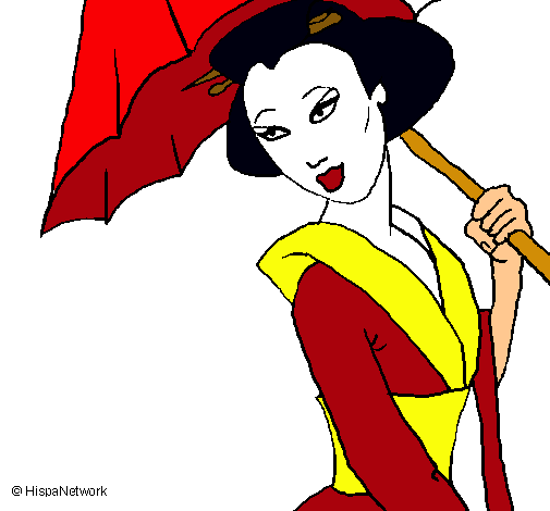 Dibujo Geisha con paraguas pintado por Aivlis
