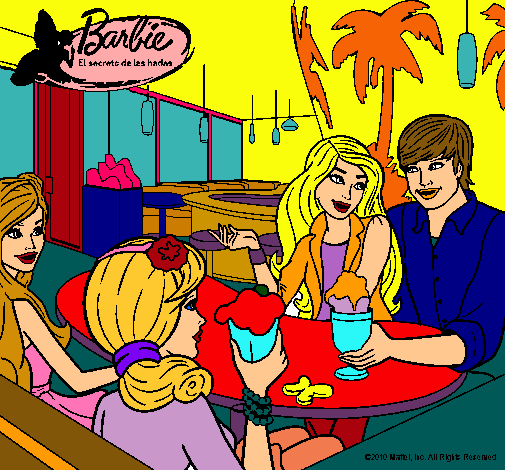 Dibujo Barbie y sus amigos en la heladería pintado por ali10