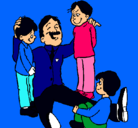 Dibujo Papa con sus 3 hijos pintado por ZAHIDE