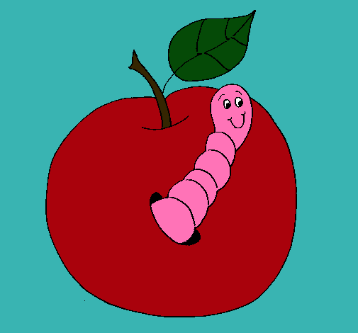 Dibujo Manzana con gusano pintado por Iria09
