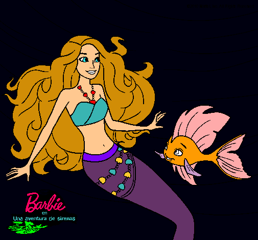 Dibujo Barbie sirena con su amiga pez pintado por carolaiiin