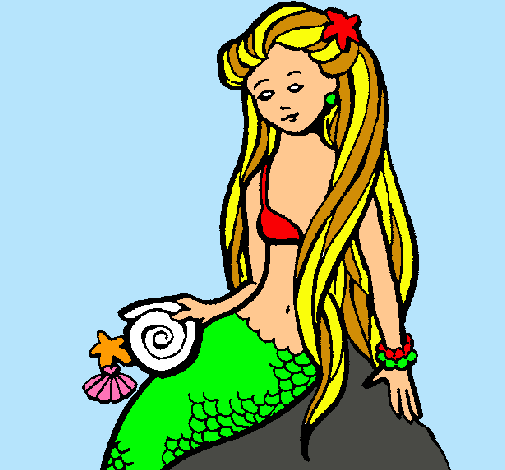 Dibujo Sirena con caracola pintado por h0bdd