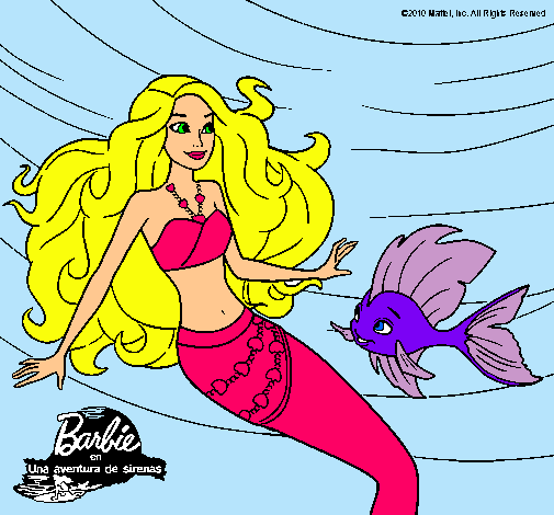 Dibujo Barbie sirena con su amiga pez pintado por estrella24